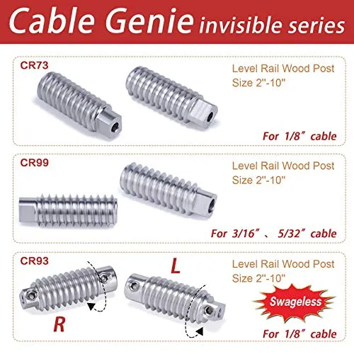 Safespan 40套1/8英寸隐形索缆套件，带拉铆钉螺丝，电缆张力器，T316不锈钢材质，适用于4x4、6x6、8x8木制立柱、甲板楼梯，CR73、CV1、CG1
