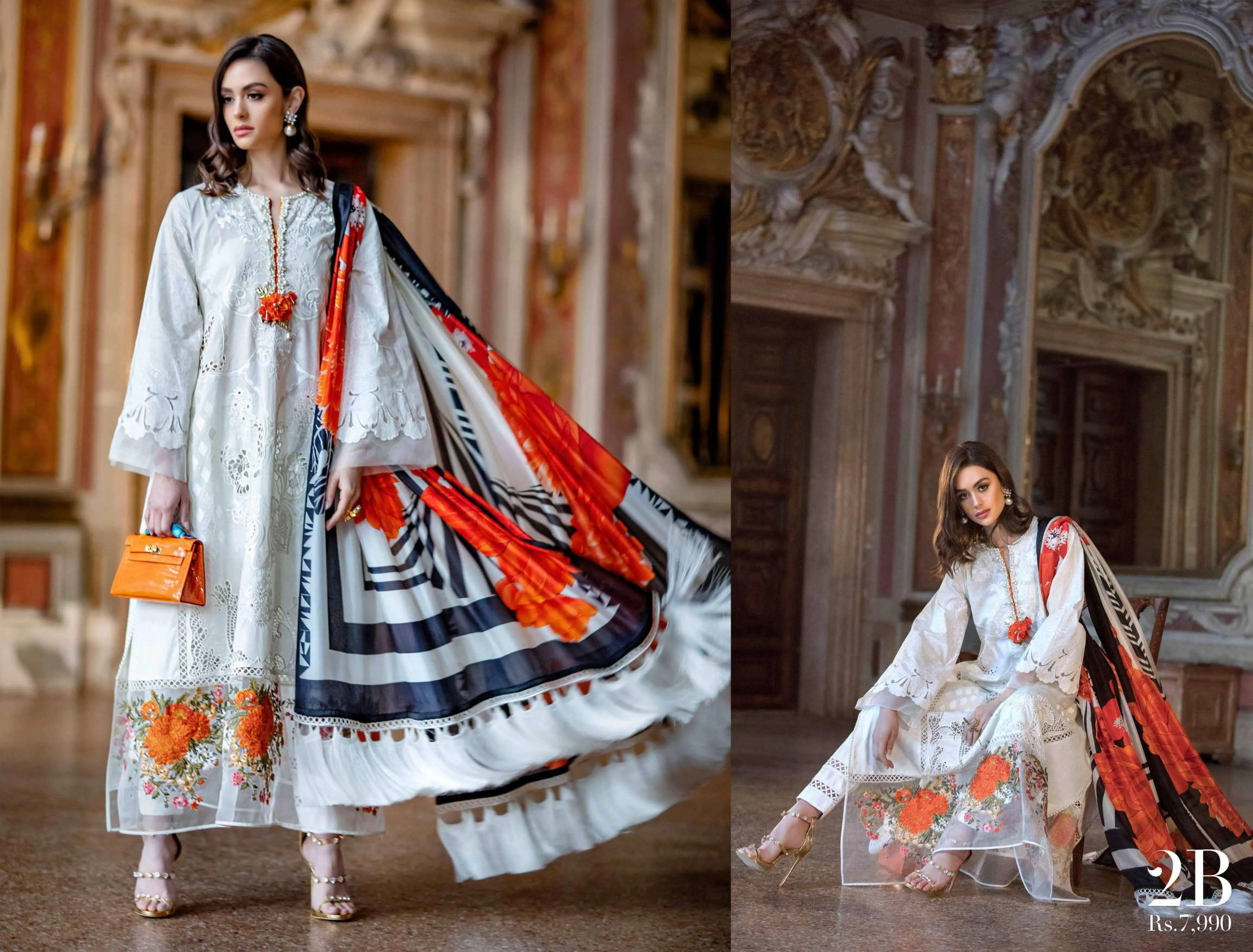 Sana Safinaz Luxury Lawn Collection 2019 – 2B - Bianco