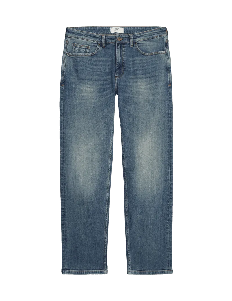 Straight Fit Vintage Wash Stretch Jeans