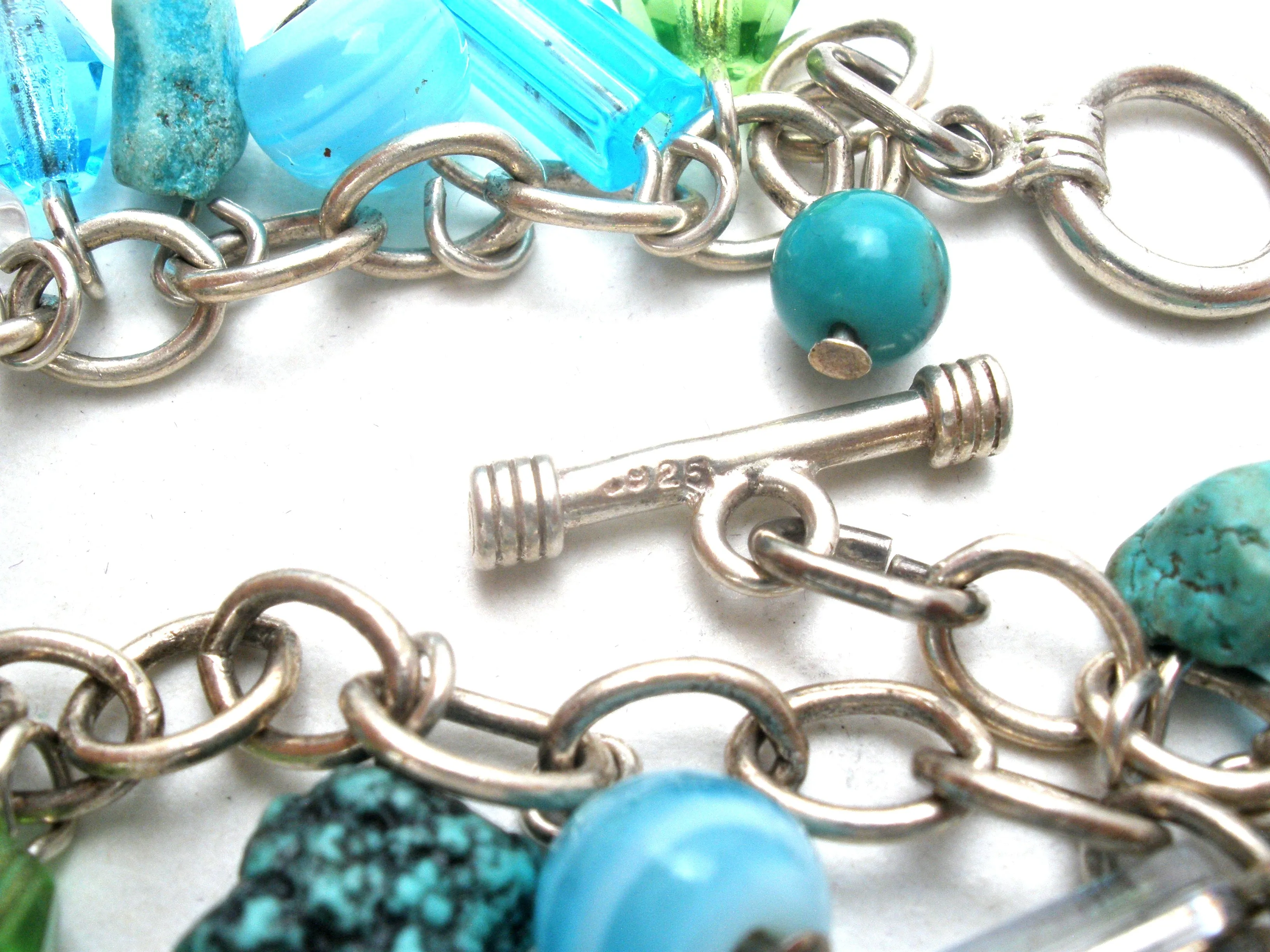 Turquoise & Crystal Bead 925 Bracelet Vintage