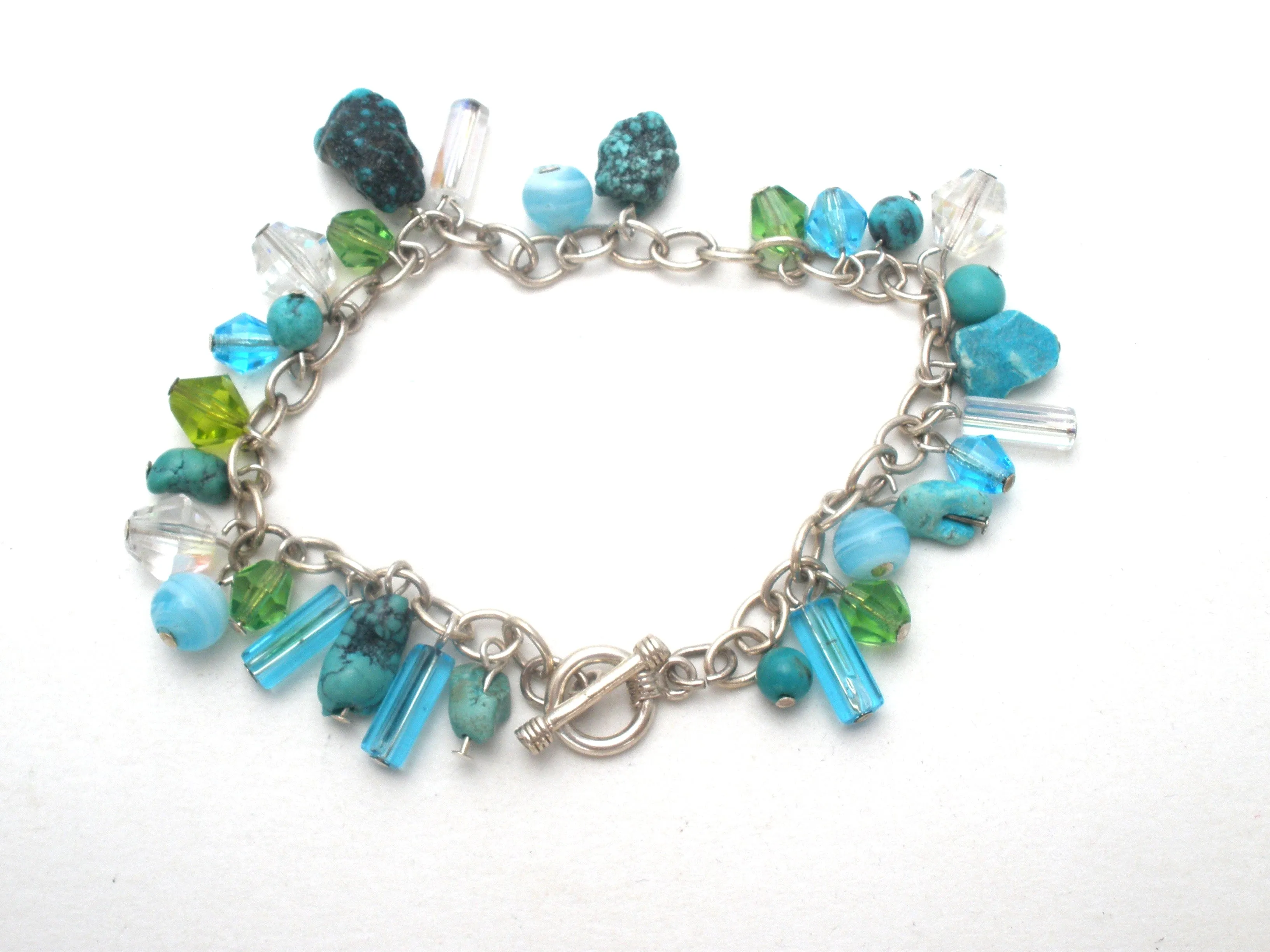 Turquoise & Crystal Bead 925 Bracelet Vintage