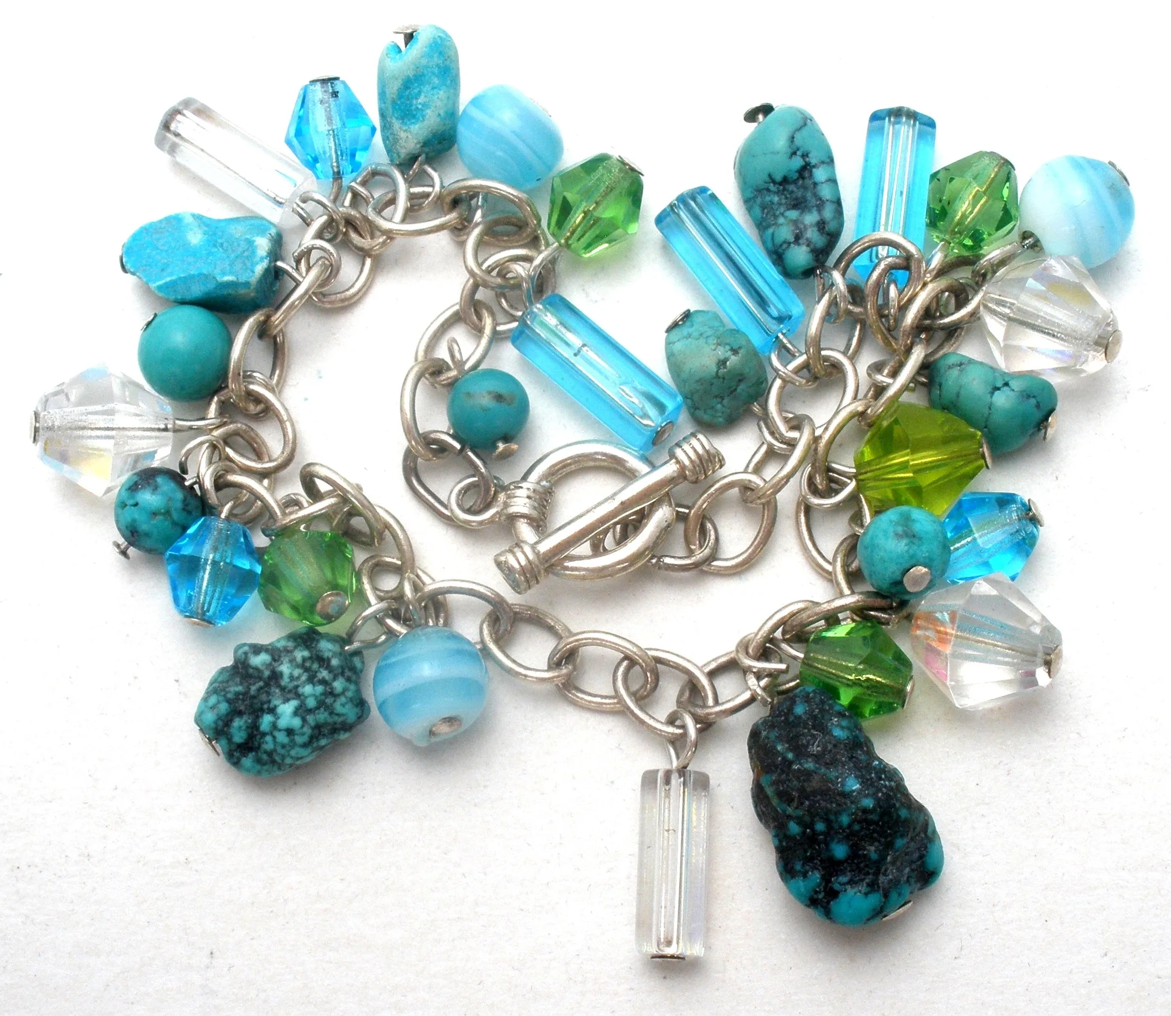 Turquoise & Crystal Bead 925 Bracelet Vintage