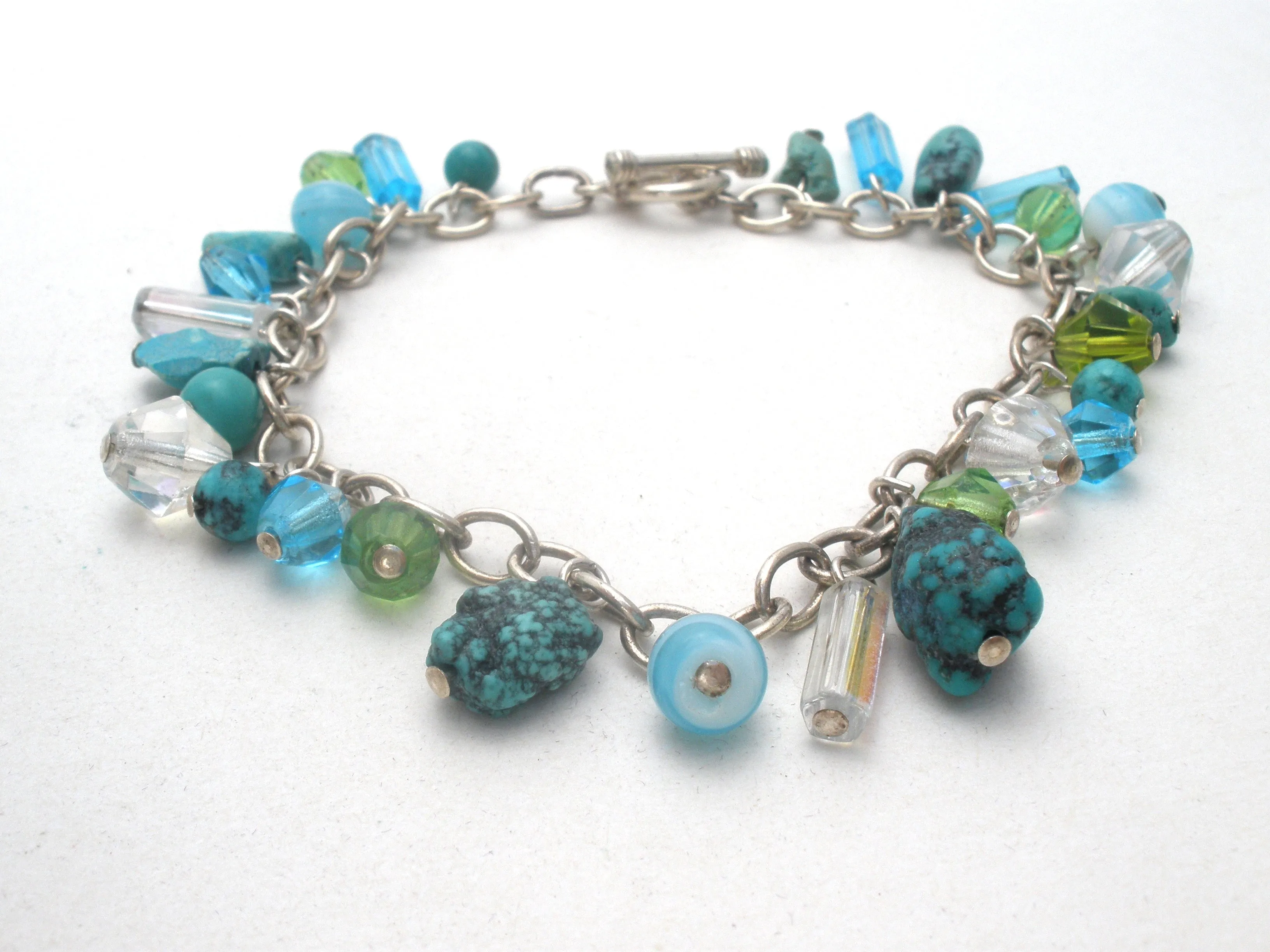 Turquoise & Crystal Bead 925 Bracelet Vintage