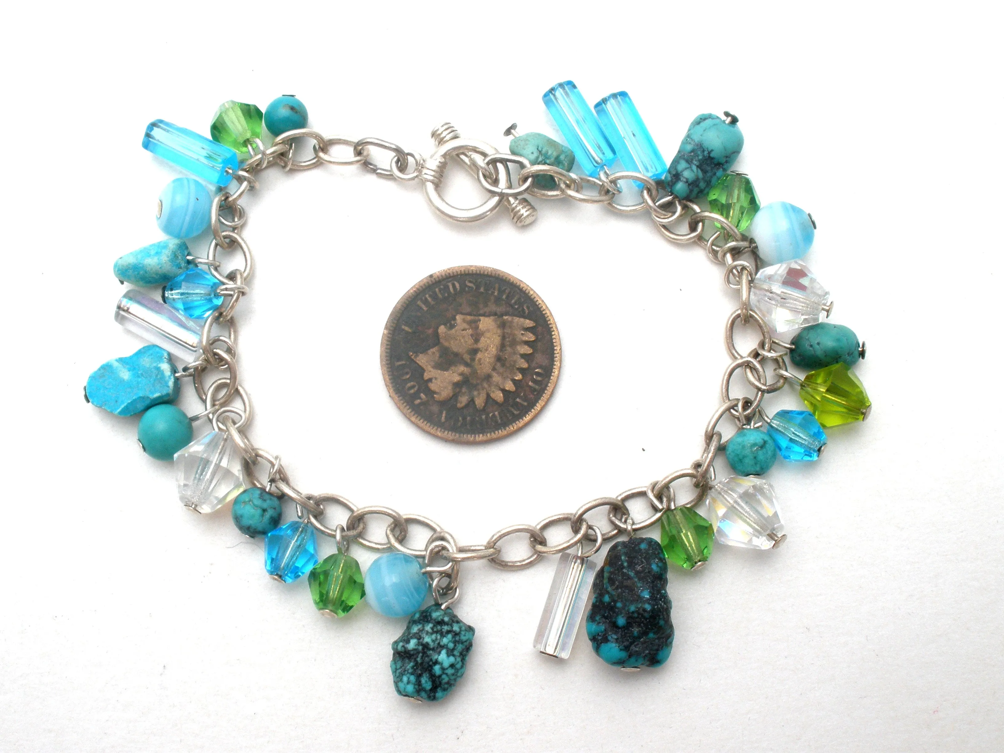 Turquoise & Crystal Bead 925 Bracelet Vintage