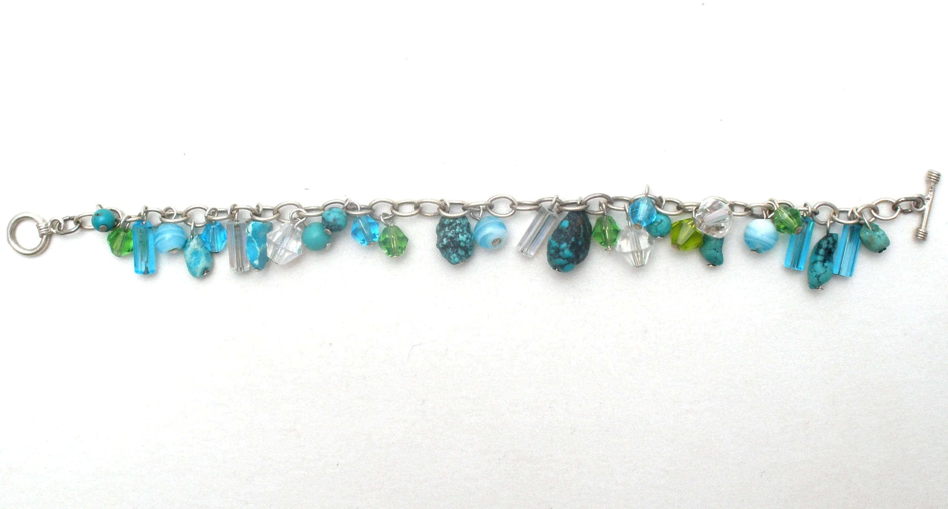 Turquoise & Crystal Bead 925 Bracelet Vintage