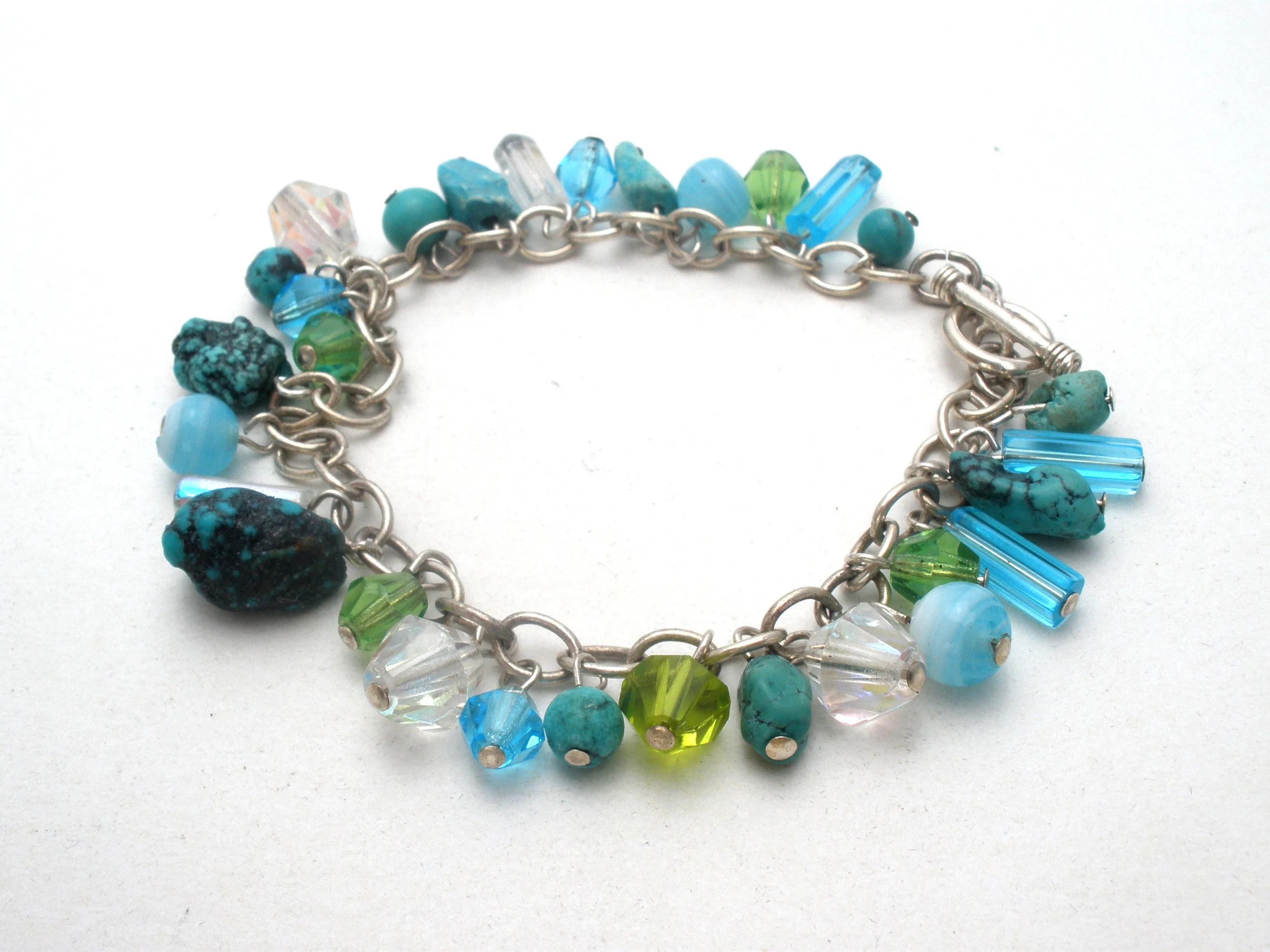Turquoise & Crystal Bead 925 Bracelet Vintage