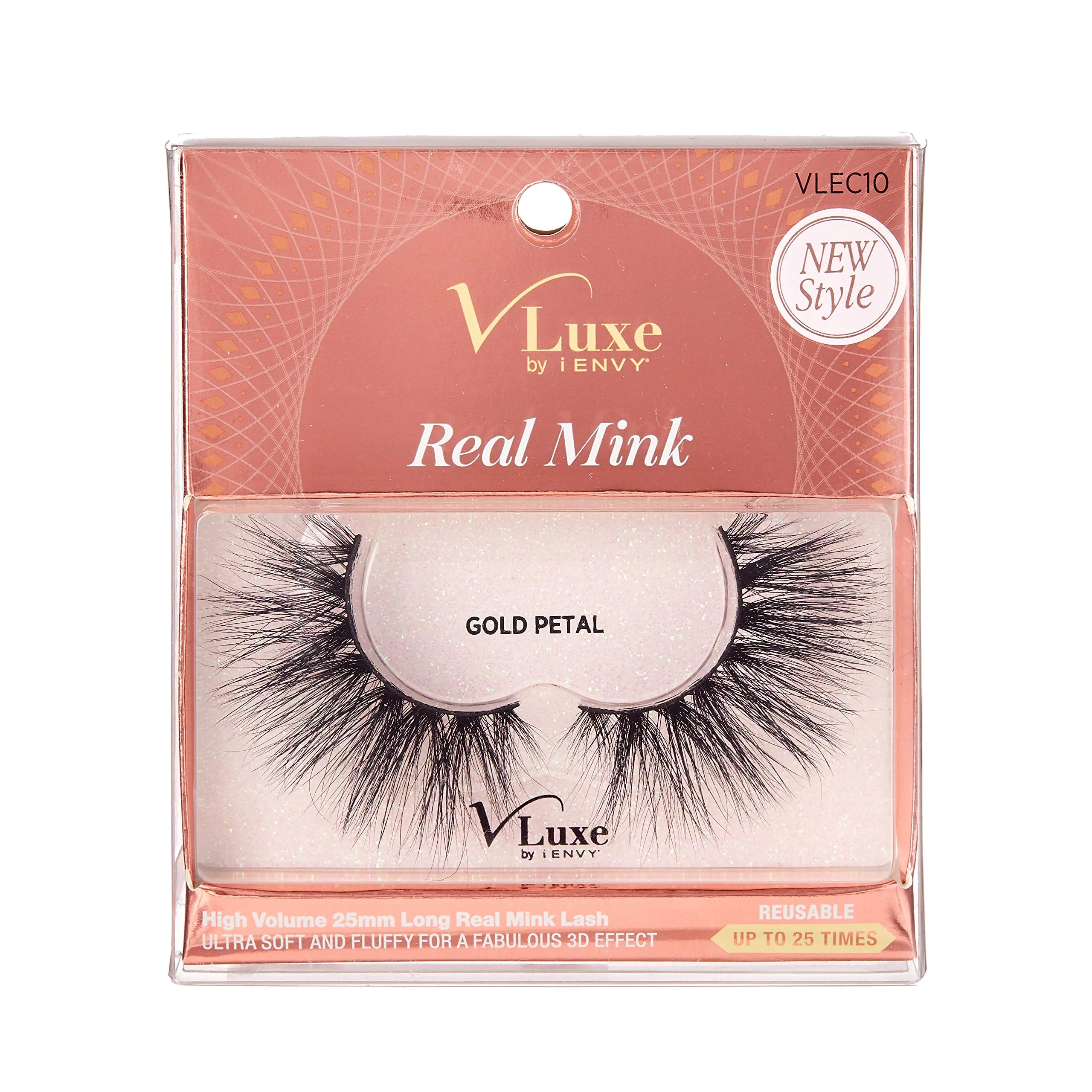 V Luxe by iEnvy False Eyelashes Real Mink Lashes Dramatic Long Eyelashes (Gold Petal)