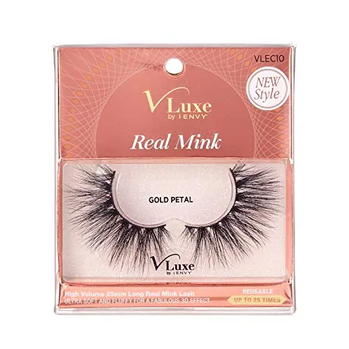 V Luxe by iEnvy False Eyelashes Real Mink Lashes Dramatic Long Eyelashes (Gold Petal)