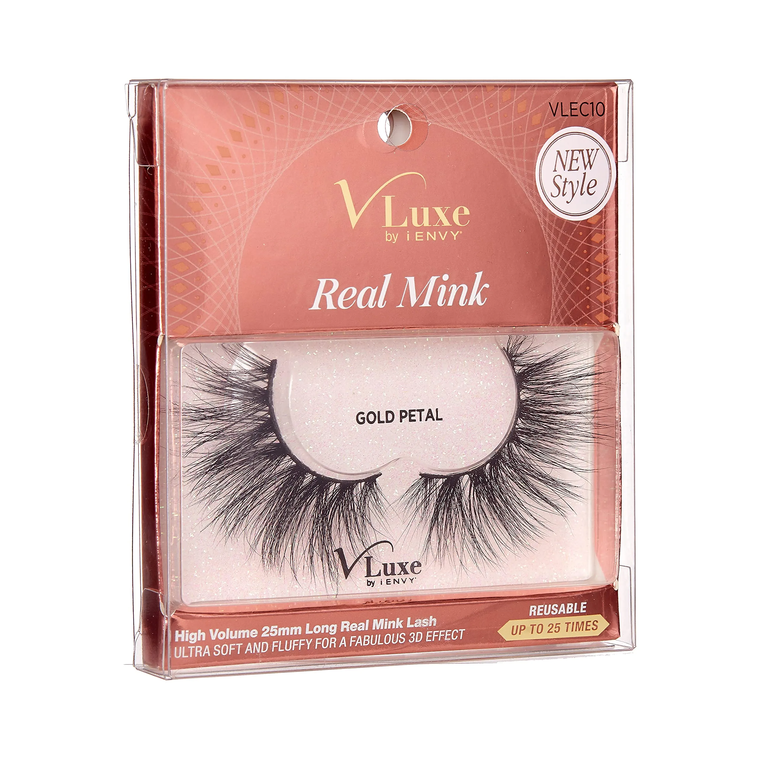 V Luxe by iEnvy False Eyelashes Real Mink Lashes Dramatic Long Eyelashes (Gold Petal)