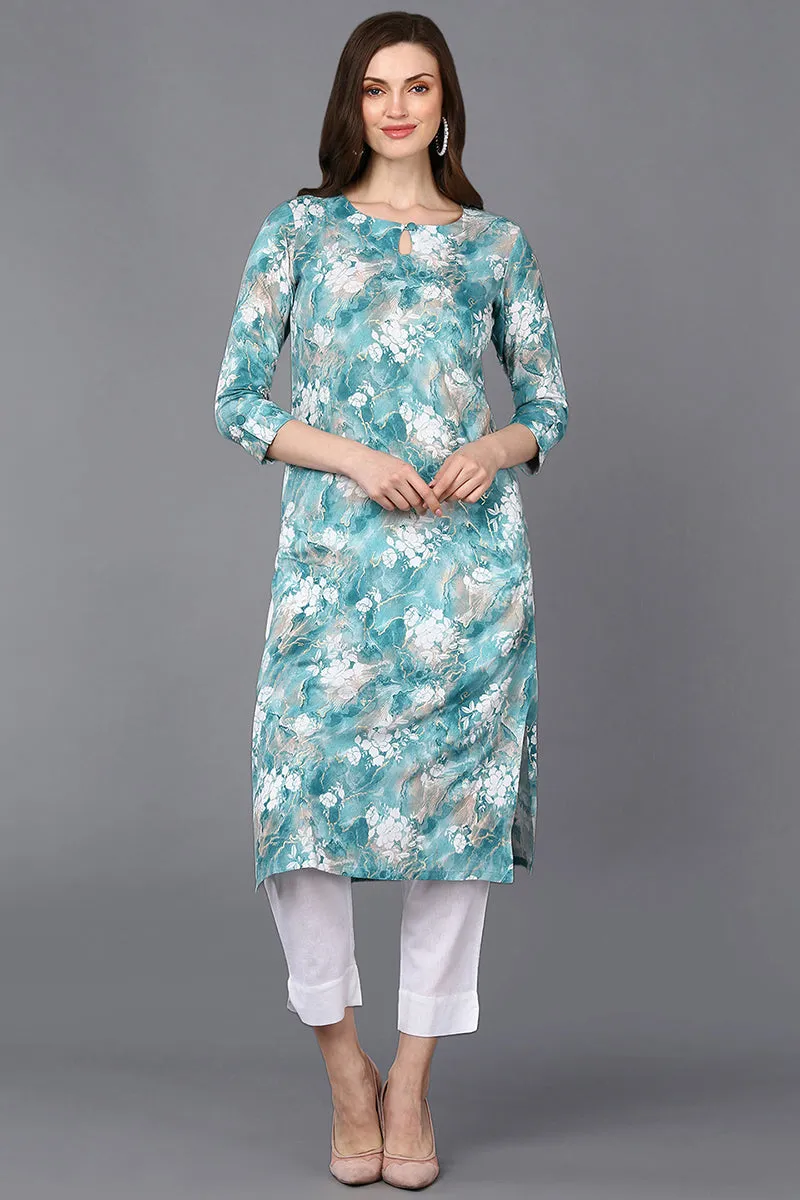 Viscose Rayon Aqua Blue Marble Printed Kurta
