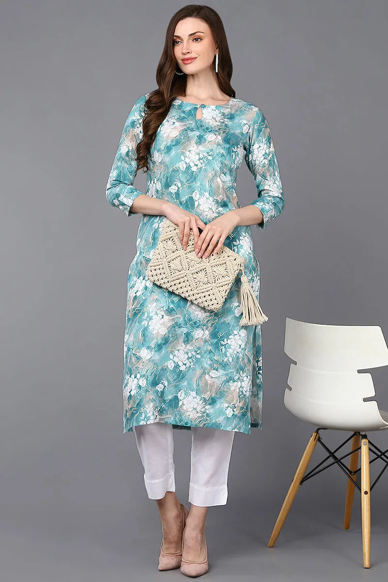 Viscose Rayon Aqua Blue Marble Printed Kurta
