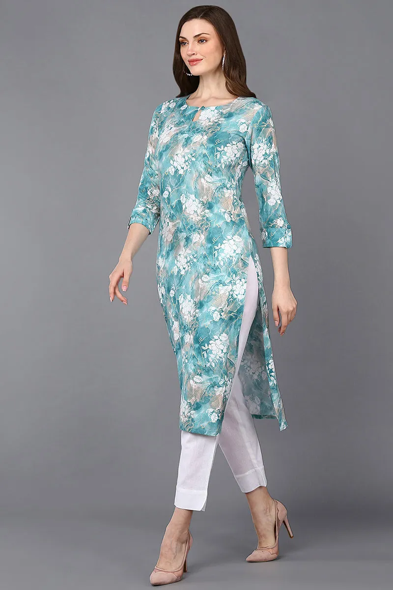 Viscose Rayon Aqua Blue Marble Printed Kurta