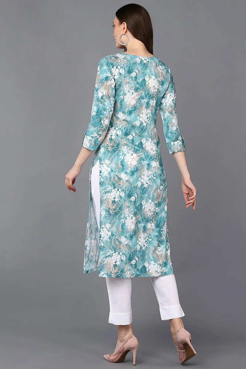 Viscose Rayon Aqua Blue Marble Printed Kurta
