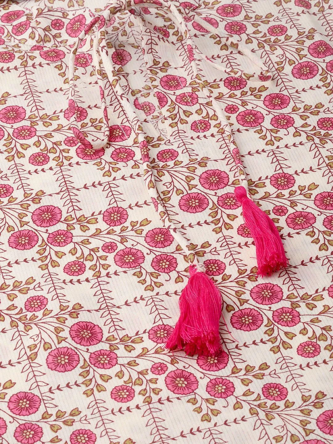 Women Off White & Pink Floral Printed A-Line Dress