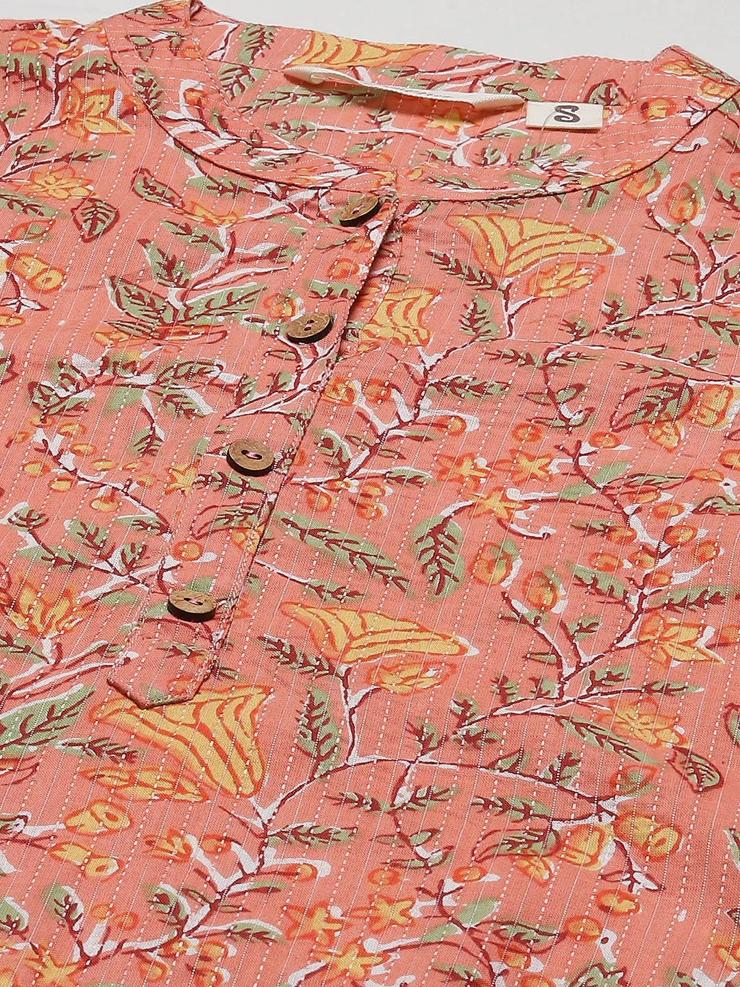 Women'S Pink Printed Cotton Straight Kurta