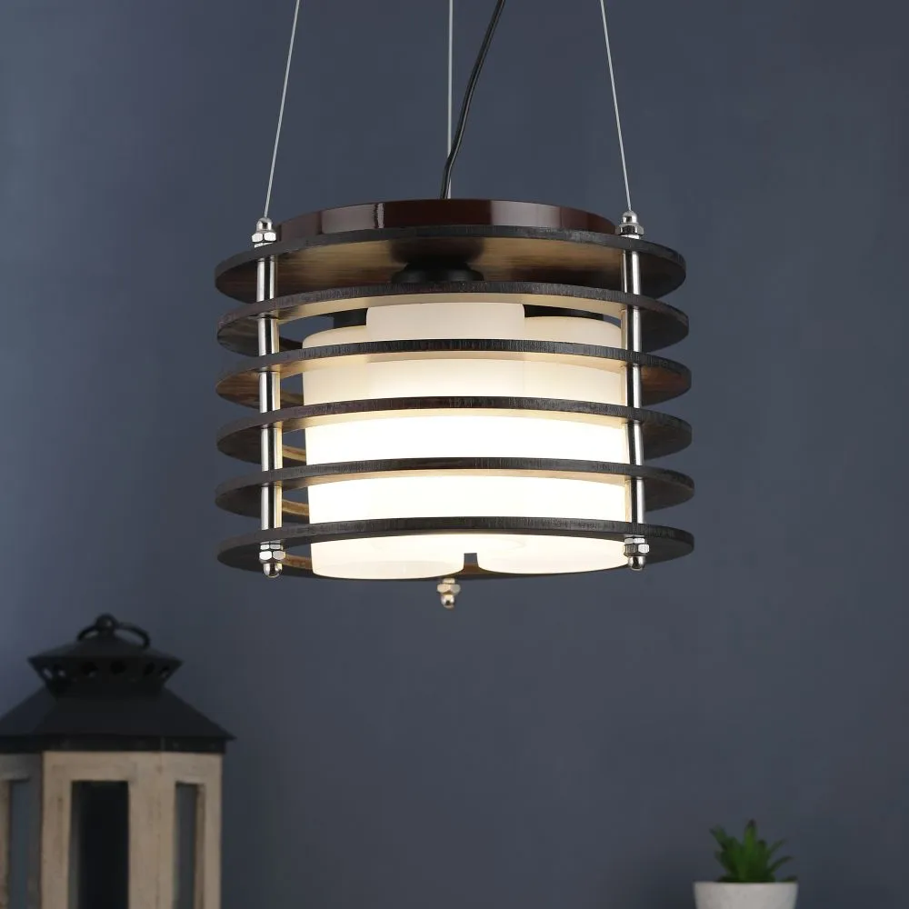 Wooden Wood Hanging Light - M-19-3LP-RD - Included Bulb